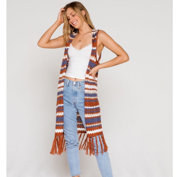 Sky and Sparrow Tops - Sky and Sparrow Multi Stripe Fringe Vest